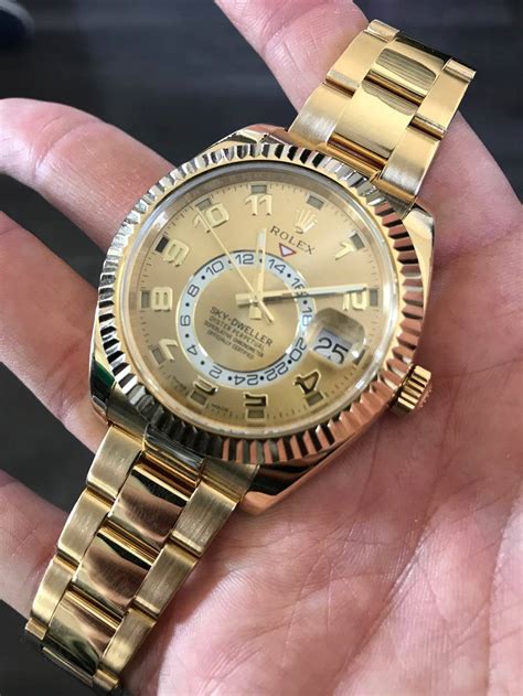 rolex sky dweller gold bracelet|rolex sky dweller price used.